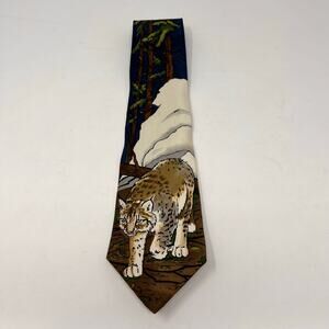 Vintage Lynx Wilderness Graphic 100 % Silk Tie Design No 135 World Wildlife Fund